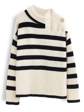 ChicWish Striped Knit Button neck Sweater 3X /4X